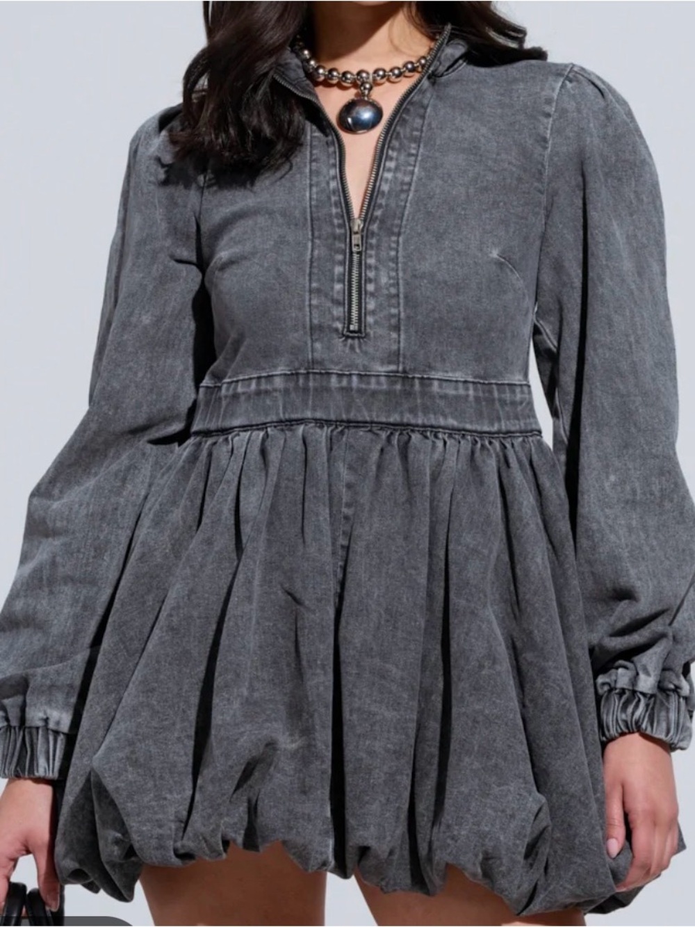 Akira Pass The Bubbly Bubble Hem Mini Dress Sz L Gray NWT